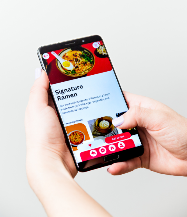 Restaurant ordering system app on a smartphone